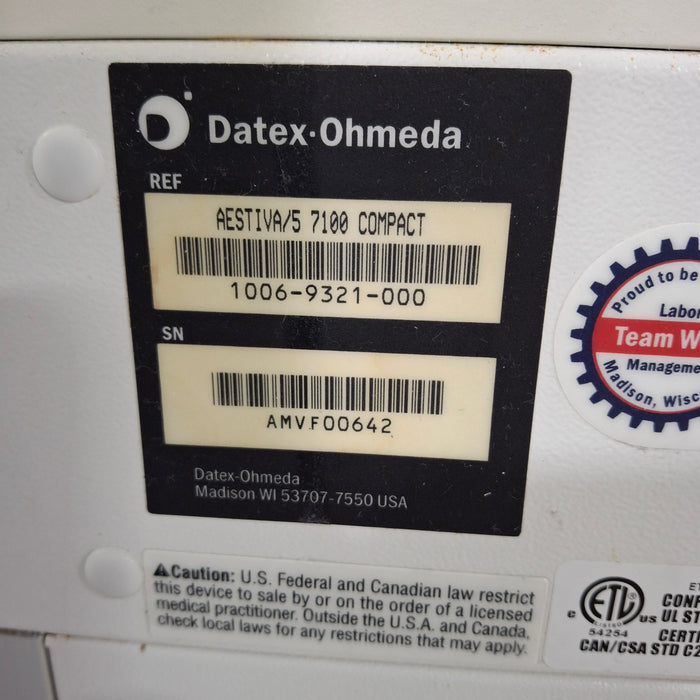 Datex-Ohmeda Aestiva 5 w/7100 Vent Anesthesia Machine