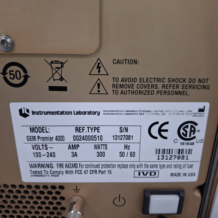 Instrumentation Laboratory Company Gem Premier 4000 Blood Gas Analyzer