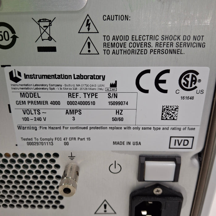 Instrumentation Laboratory Company Gem Premier 4000 Blood Gas Analyzer