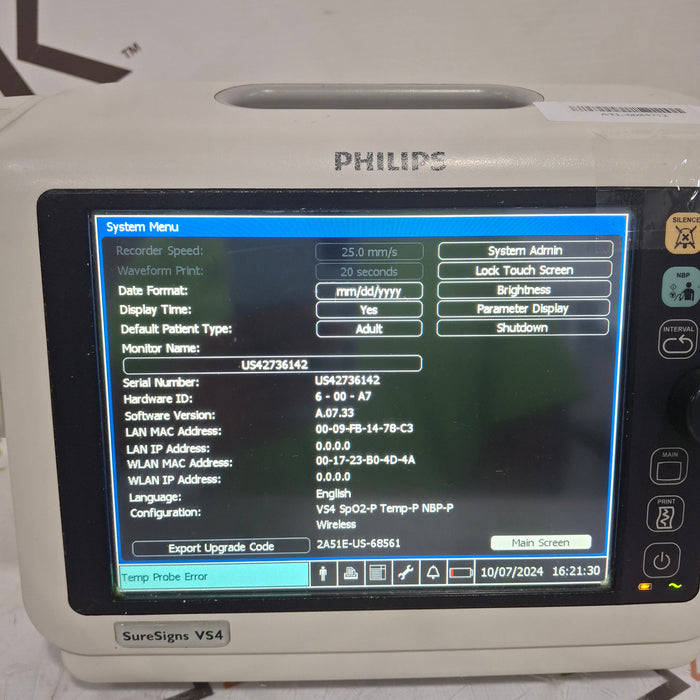 Philips SureSigns VS4 Vital Signs Monitor