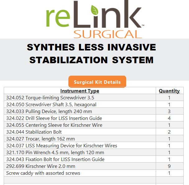 Synthes, Inc. Less Invasive Stabilization System Hip Preservation Surgery Set