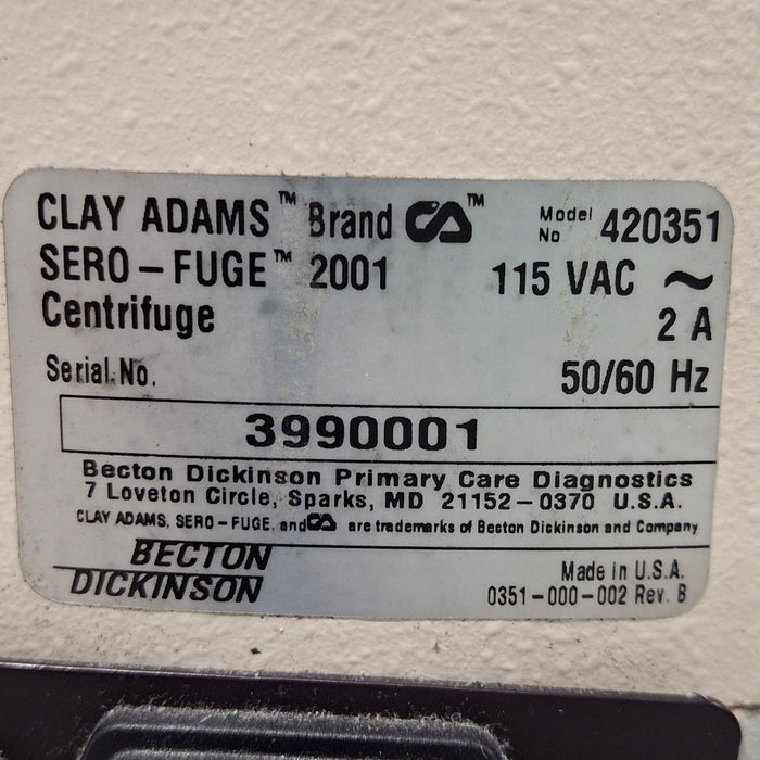 Clay Adams Sero-Fuge 2001 Centrifuge