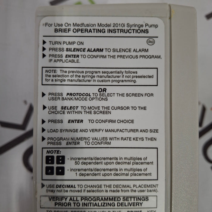 Medex Medfusion 2010i Syringe Infusion Pump