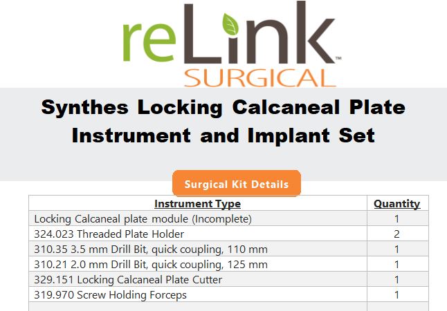 Synthes, Inc. Locking Calcaneal Plate Instrument and Implant Set