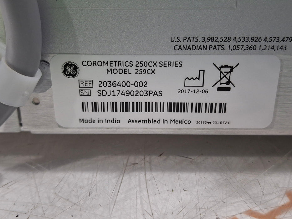 GE Healthcare Corometrics 250cx Series Model 259cx Fetal Monitor