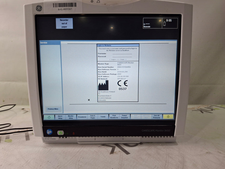GE Healthcare Carescape B450 Patient Monitor