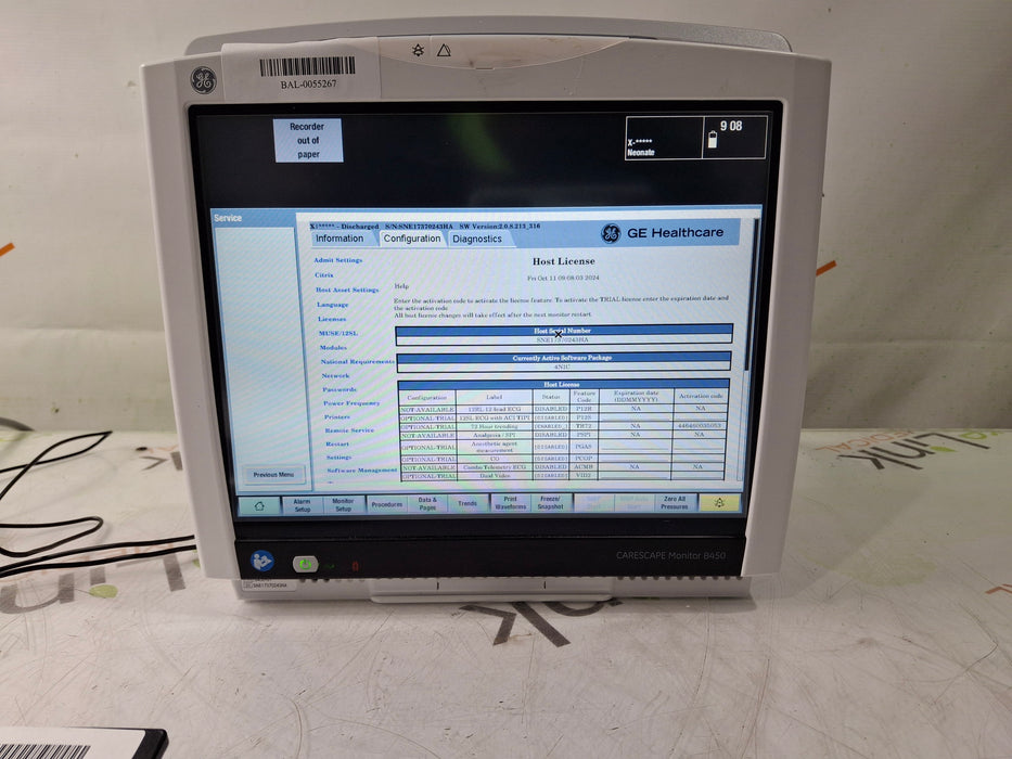 GE Healthcare Carescape B450 Patient Monitor