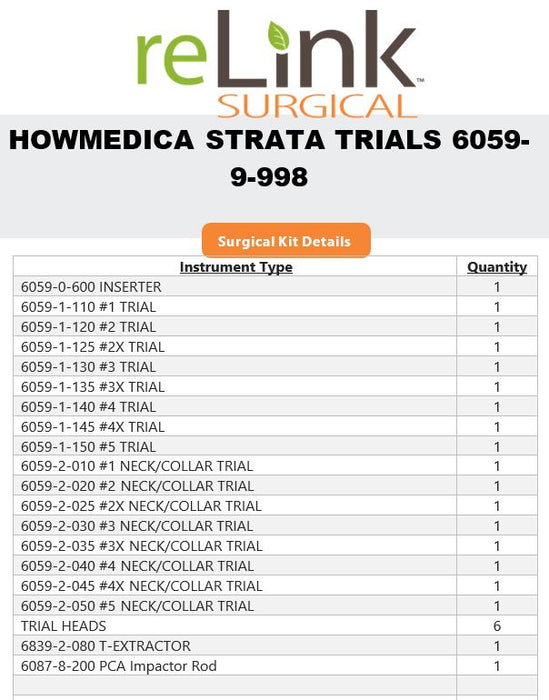 Howmedica Osteonics Corp. 6059-9-998 Strata Trials