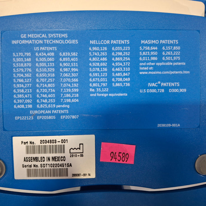 GE Healthcare Dinamap V100 - NIBP, SpO2, Temp Vital Signs Monitor