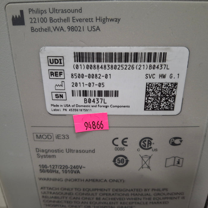 Philips IE33 F-G Cart Ultrasound