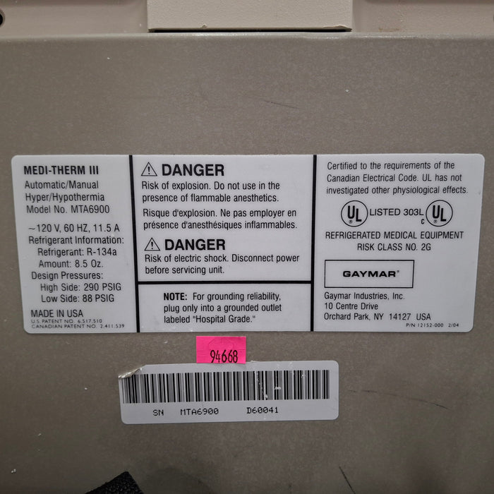 Gaymar Medi-Therm III MTA6900 Hyper/Hypothermia Machine