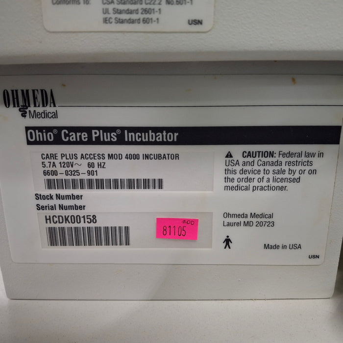 Ohmeda Medical Ohio Care Plus Incubator