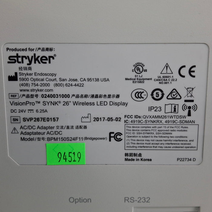 Stryker VisionPro SYNK 26 Wireless LED Display