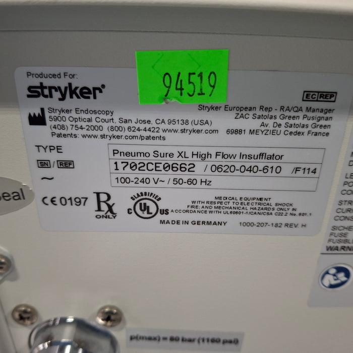Stryker 620-040-610 Pneumo Sure XL High Flow Insufflator