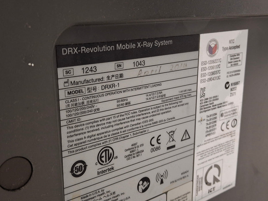 Carestream Health, Inc. DRX Revolution Model DRXR-1 Mobile X-Ray System