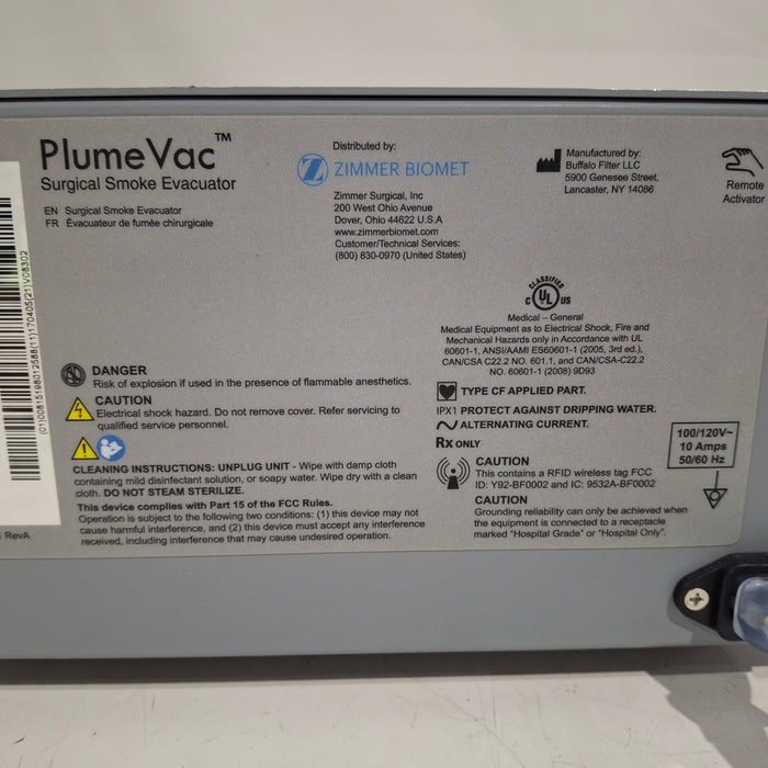 Zimmer PlumeVac AEVV120 Surgical Smoke Evacuator