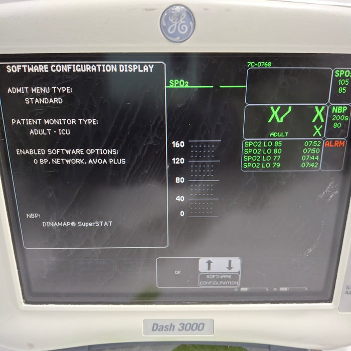 GE Healthcare Dash 3000 - Masimo SpO2 Patient Monitor