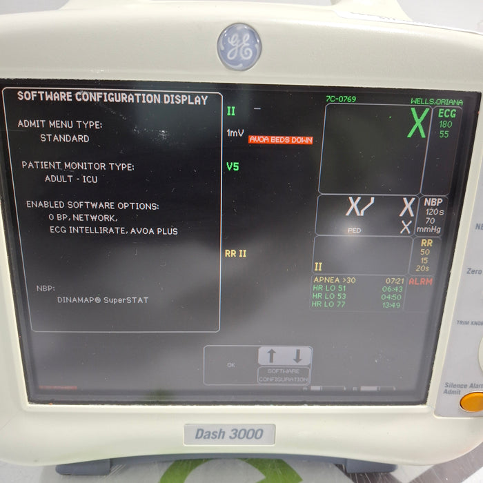 GE Healthcare Dash 3000 - Masimo SpO2 Patient Monitor