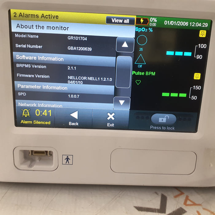 Covidien GR101704 Bedside Respiratory Patient Monitoring System