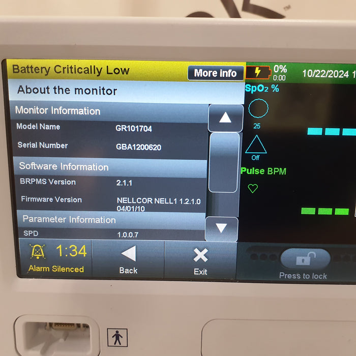 Covidien GR101704 Bedside Respiratory Patient Monitoring System