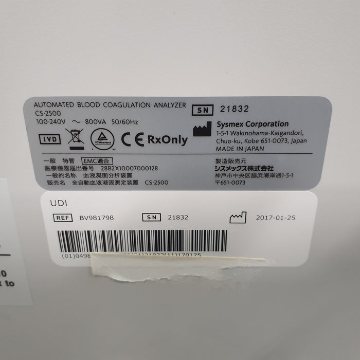 Sysmex CS-2500 Automated Blood Coagulation Analyzer