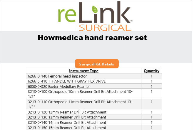 Howmedica Osteonics Corp. Surgical Hand Reamer Set