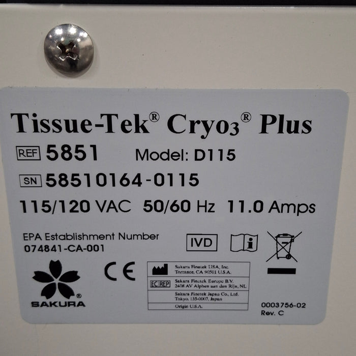 SAKURA SAKURA Tissue-Tek Cryo3 Plus Cryostat Histology and Pathology reLink Medical