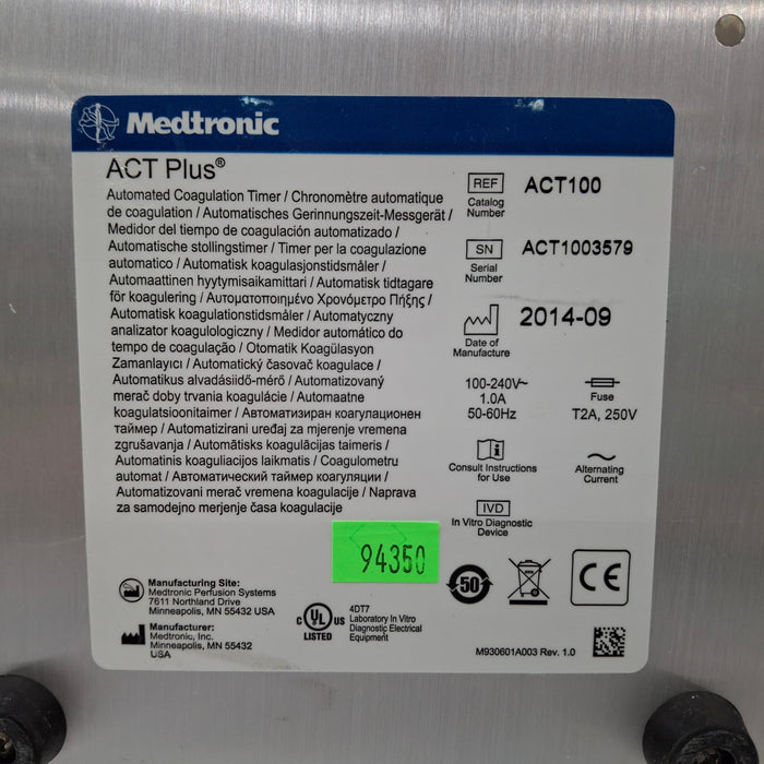 Medtronic ACT Plus Automated Coagulation Timer