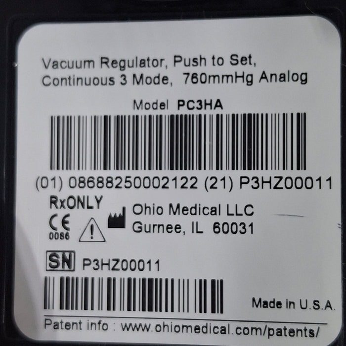 Ohio Medical Corporation Push to Set Vacuum Regulator