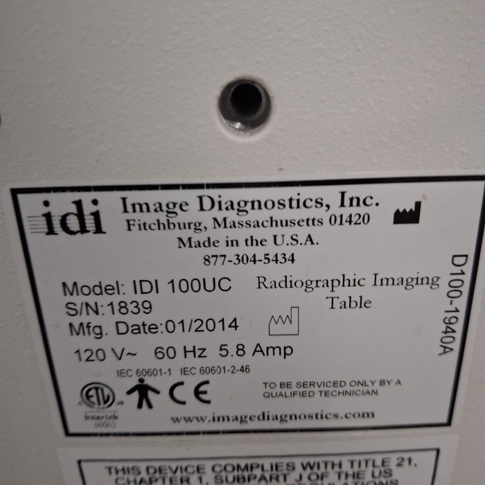 Image Diagnostics Inc. IDI 100UC Radiographic Imaging Table