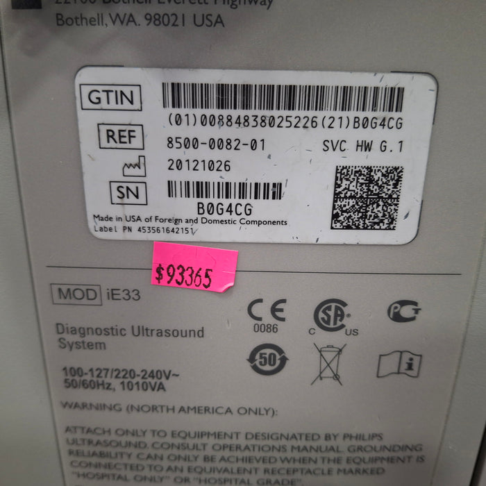 Philips Philips IE33 F-G Cart Ultrasound Ultrasound reLink Medical