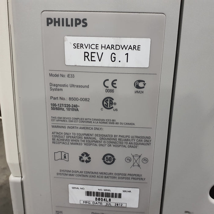 Philips Philips IE33 F-G Cart Ultrasound Ultrasound reLink Medical