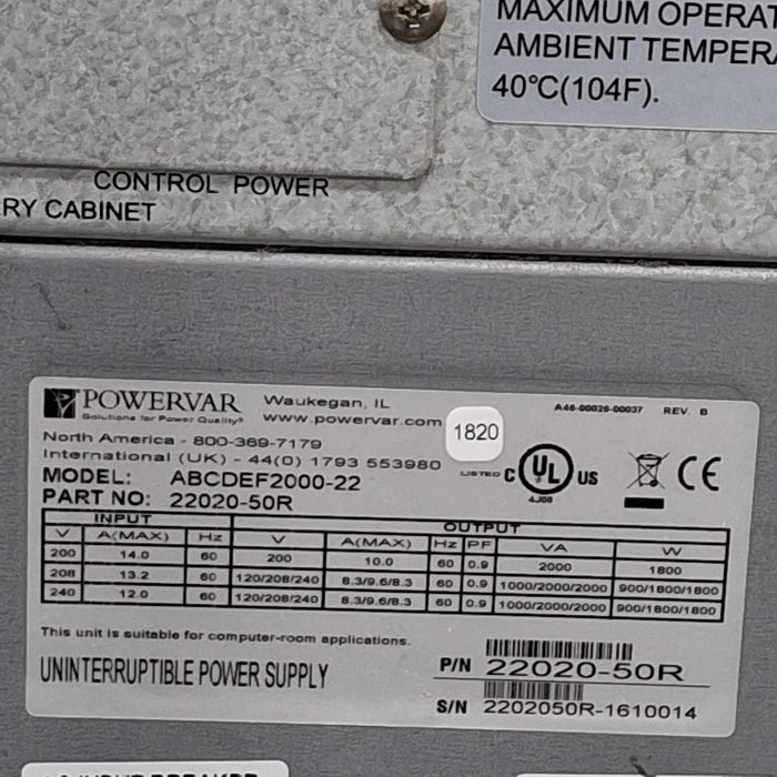 Powervar ABCDEF2000-22 Security Plus Series UPS