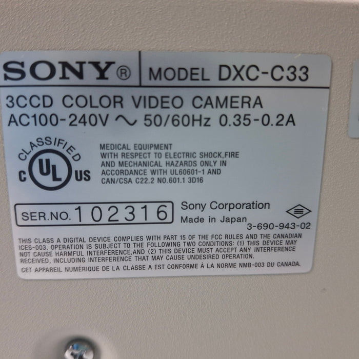 Sony Sony DXC-C33 3CCD Color Video Camera Consule Surgical Microscopes reLink Medical