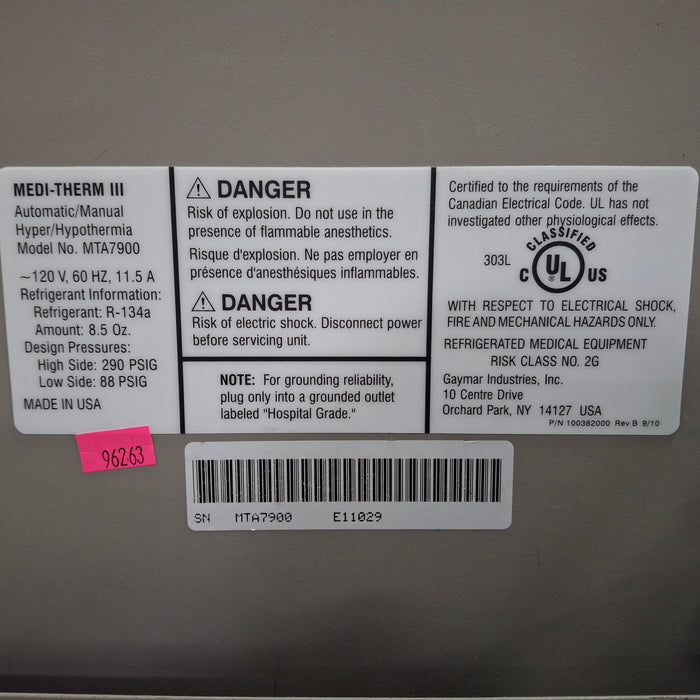 Gaymar Medi-Therm III MTA7900 Hyper/Hypothermia Machine