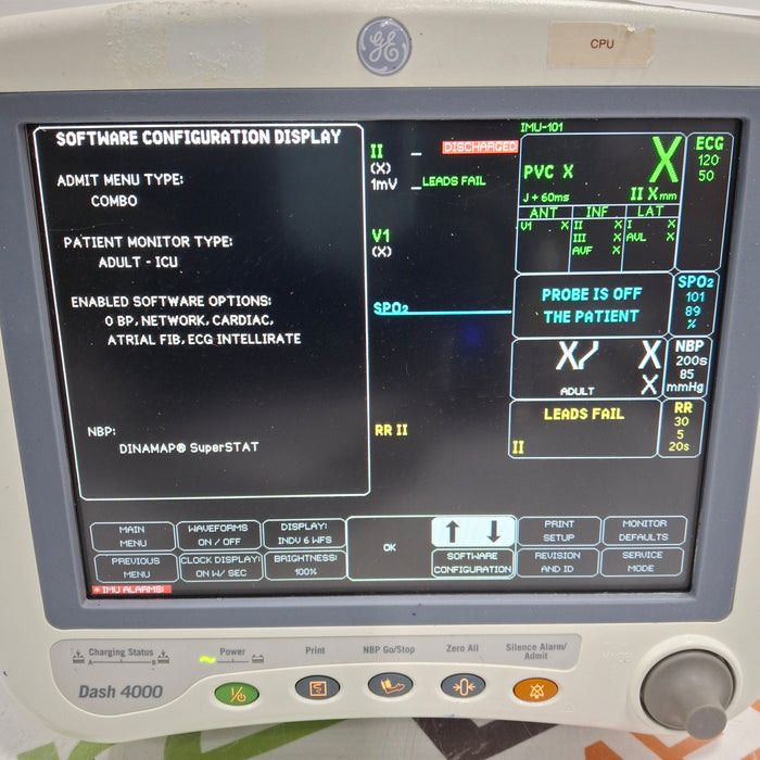 GE Healthcare Dash 4000 - Masimo SpO2 Patient Monitor
