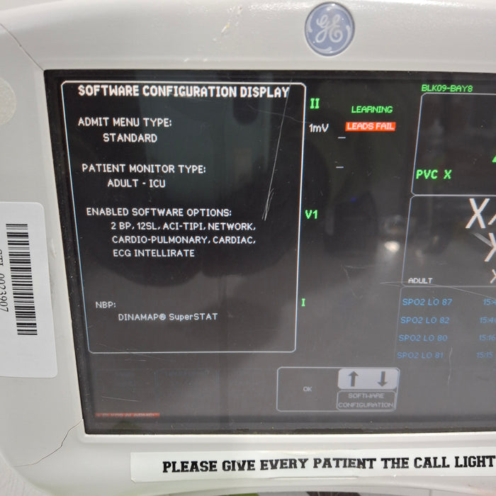 GE Healthcare Dash 3000 - Masimo SpO2 Patient Monitor