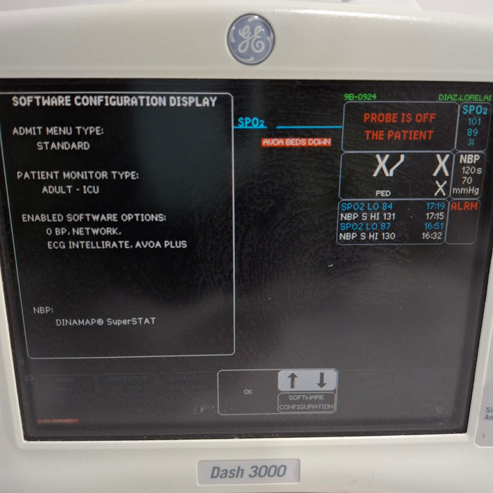 GE Healthcare Dash 3000 - Masimo SpO2 Patient Monitor