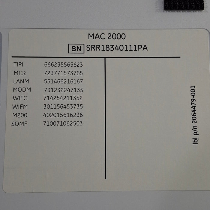 GE Healthcare Mac 2000 ECG Monitor