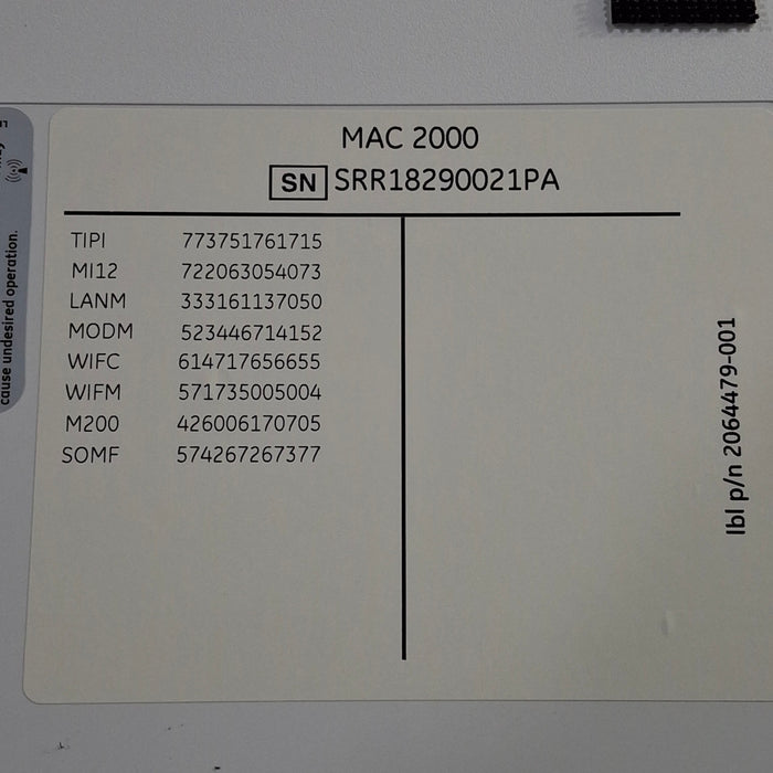 GE Healthcare Mac 2000 ECG Monitor