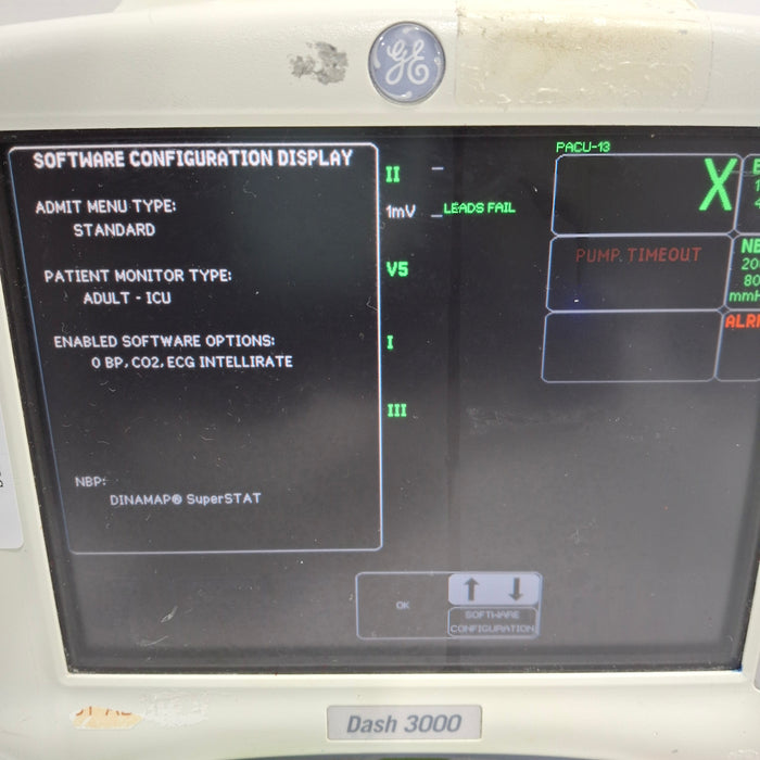 GE Healthcare Dash 3000 - Masimo SpO2 Patient Monitor