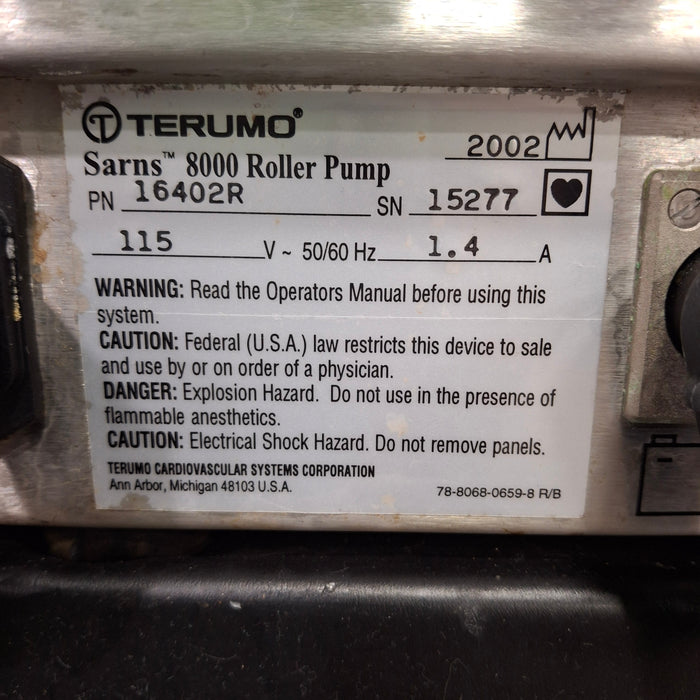 Terumo Medical Terumo Medical Sarns 8000 Heart/Lung System Cardiology reLink Medical