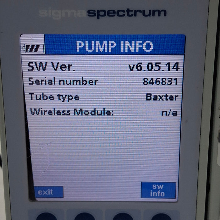 Baxter Sigma Spectrum 6.05.14 without Battery Infusion Pump