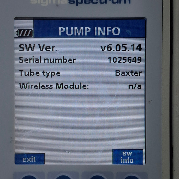 Baxter Sigma Spectrum 6.05.14 without Battery Infusion Pump