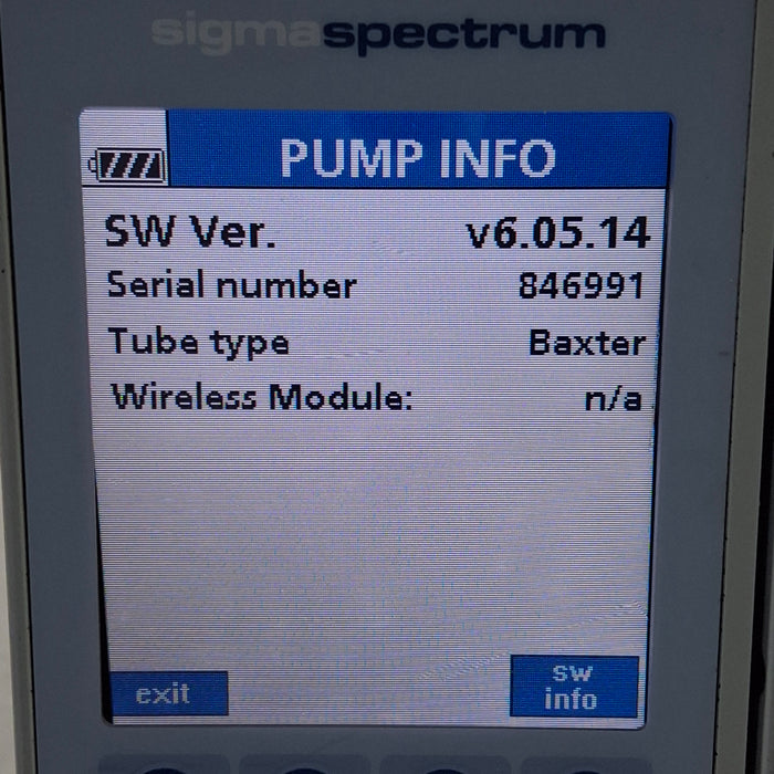 Baxter Sigma Spectrum w/Non Wireless or No Battery Infusion Pump