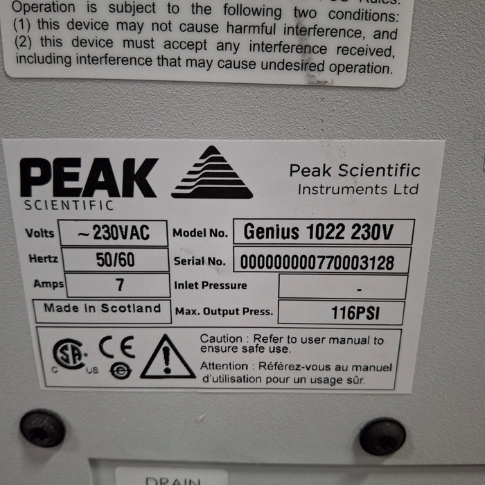 Peak Scientific Genius 1022 230V Nitrogen Gas Generator