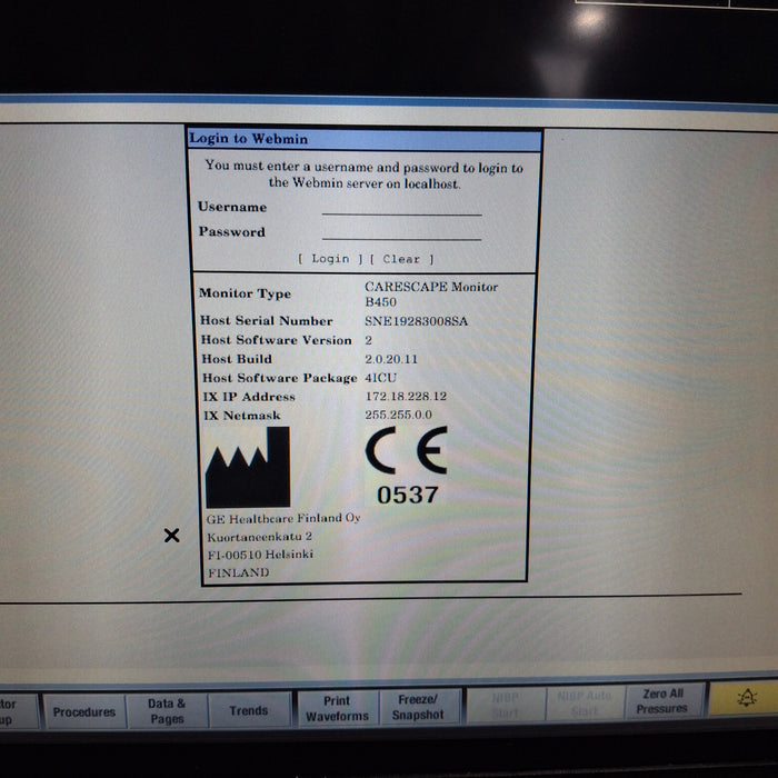 GE Healthcare Carescape B450 Patient Monitor
