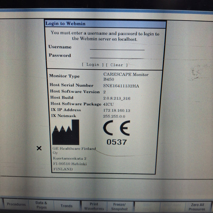 GE Healthcare Carescape B450 Patient Monitor