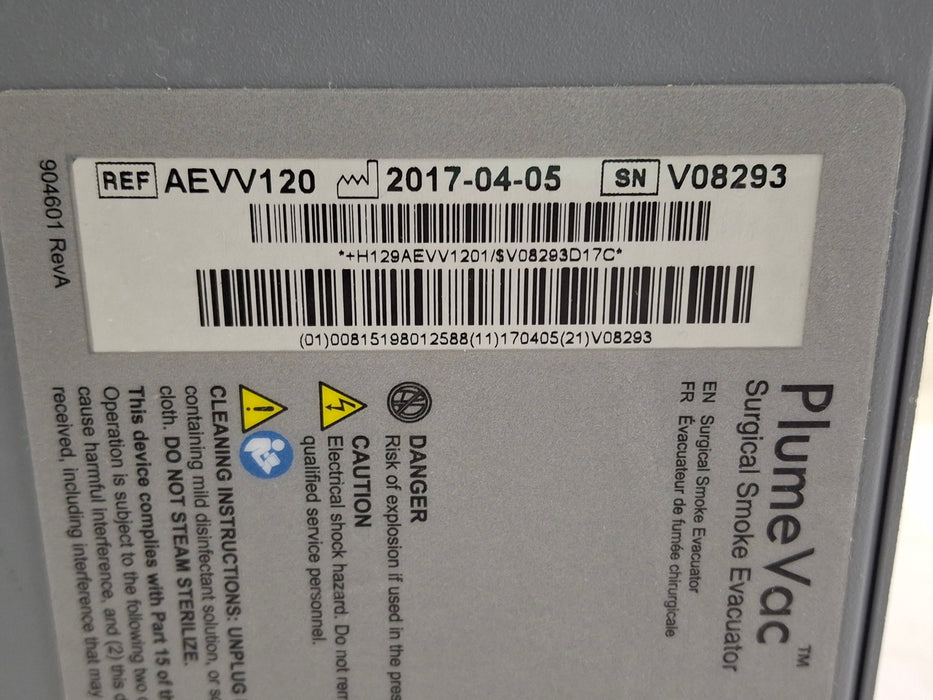 Zimmer PlumeVac AEVV120 Surgical Smoke Evacuator