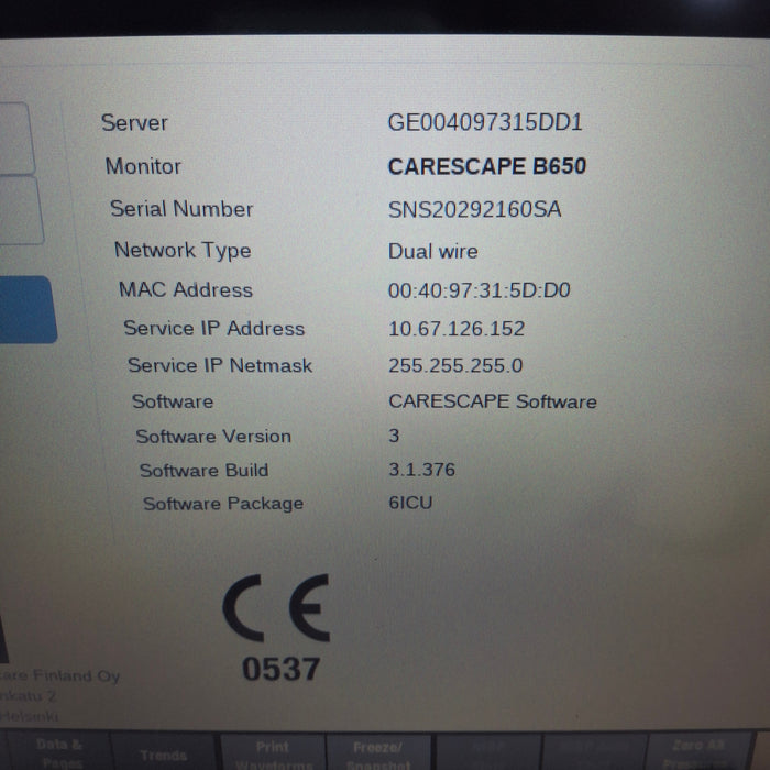 GE Healthcare Carescape B650 Patient Monitor